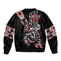 Aotearoa Toitu Te Tiriti-Honour the Treaty Sleeve Zip Bomber Jacket Maori Taniwha Haka with Taniko and Tukutuku LT03 - Polynesian Pride