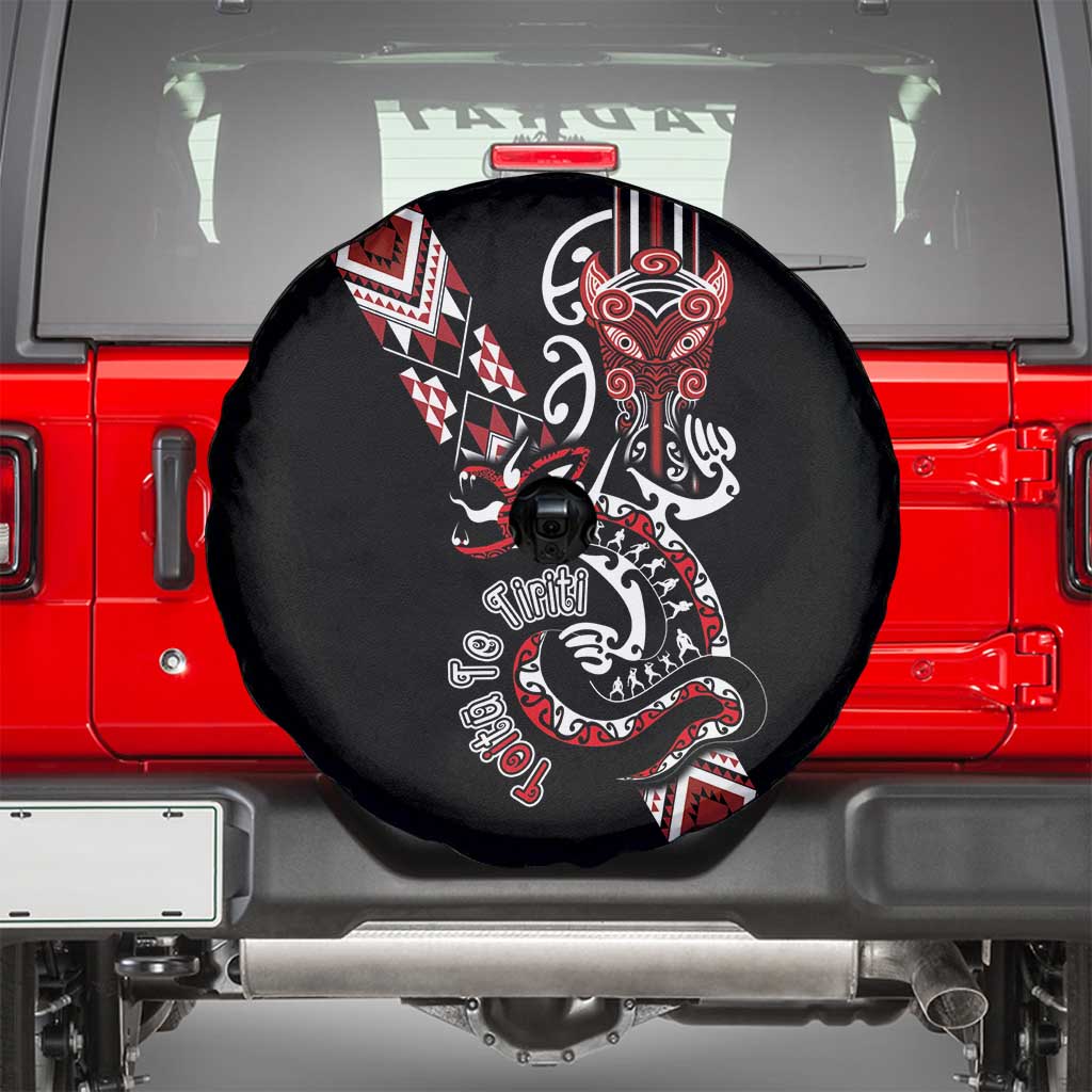 Aotearoa Toitu Te Tiriti-Honour the Treaty Spare Tire Cover Maori Taniwha Haka with Taniko and Tukutuku LT03 - Polynesian Pride