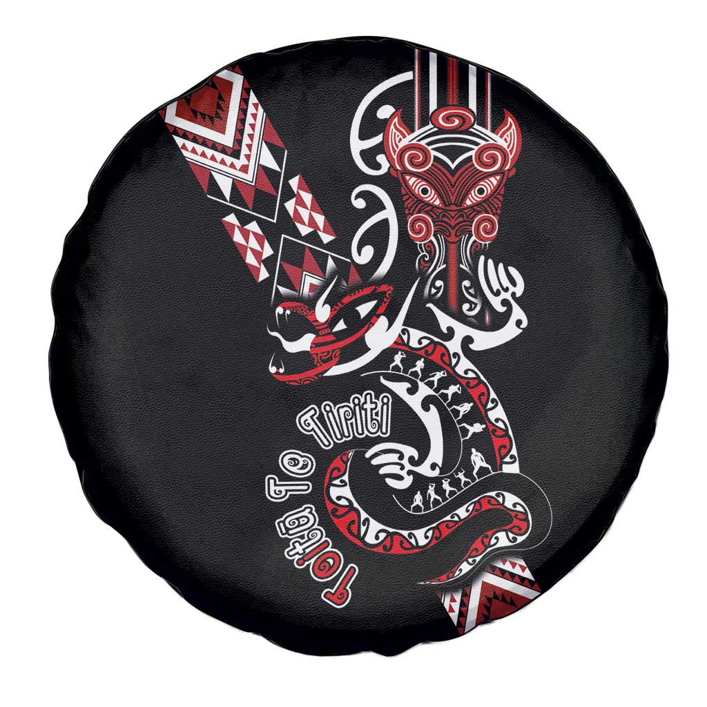 Aotearoa Toitu Te Tiriti-Honour the Treaty Spare Tire Cover Maori Taniwha Haka with Taniko and Tukutuku LT03 - Polynesian Pride