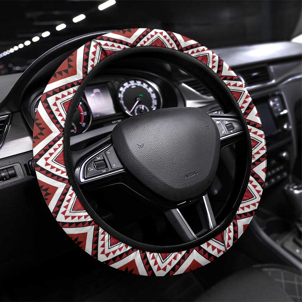 Aotearoa Toitu Te Tiriti-Honour the Treaty Steering Wheel Cover Maori Taniwha Haka with Taniko and Tukutuku LT03 Universal Fit Black - Polynesian Pride