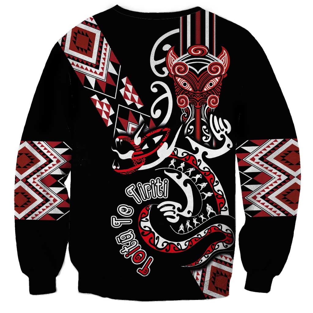Aotearoa Toitu Te Tiriti-Honour the Treaty Sweatshirt Maori Taniwha Haka with Taniko and Tukutuku LT03 - Polynesian Pride