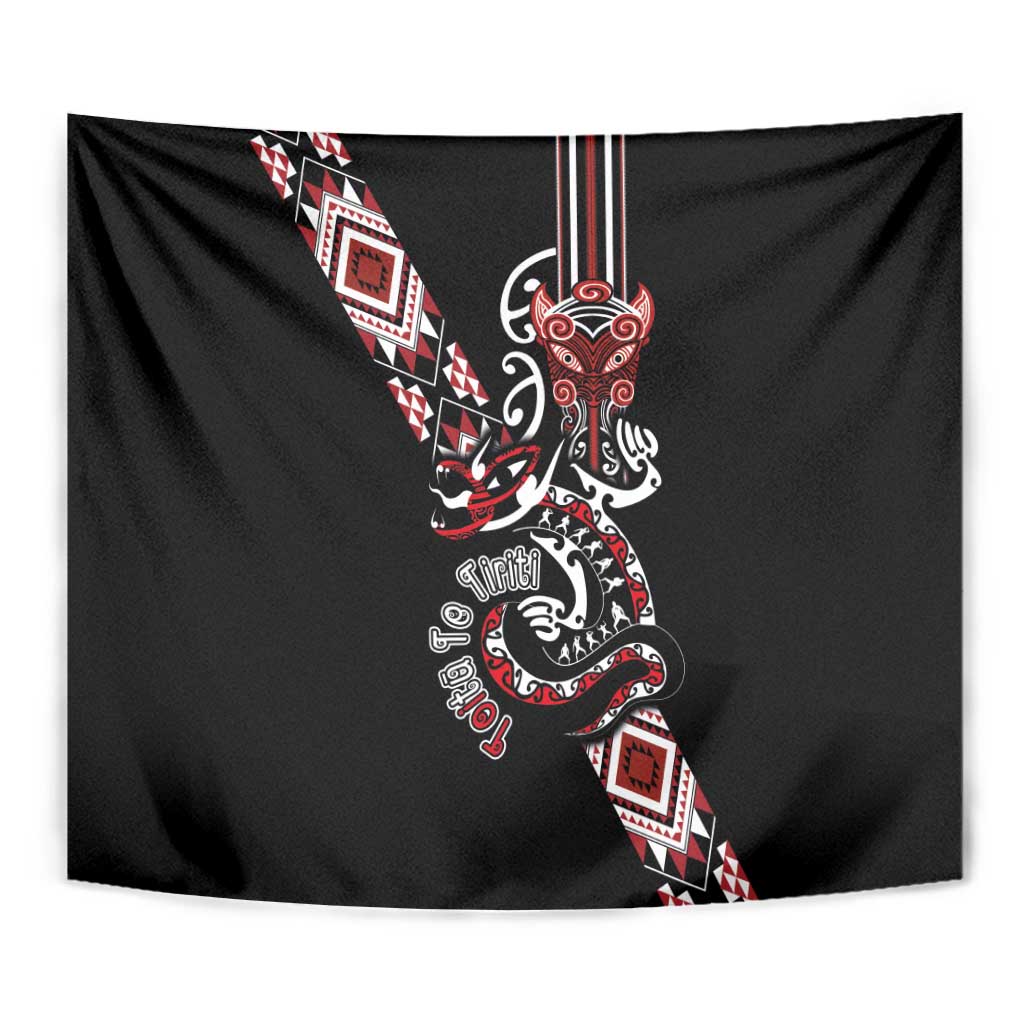 Aotearoa Toitu Te Tiriti-Honour the Treaty Tapestry Maori Taniwha Haka with Taniko and Tukutuku LT03 - Polynesian Pride