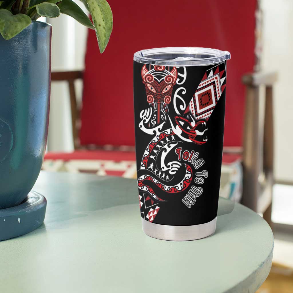 Aotearoa Toitu Te Tiriti-Honour the Treaty Tumbler Cup Maori Taniwha Haka with Taniko and Tukutuku LT03 - Polynesian Pride
