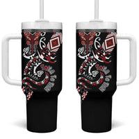 Aotearoa Toitu Te Tiriti-Honour the Treaty Tumbler With Handle Maori Taniwha Haka with Taniko and Tukutuku LT03 One Size: 40 oz Black - Polynesian Pride