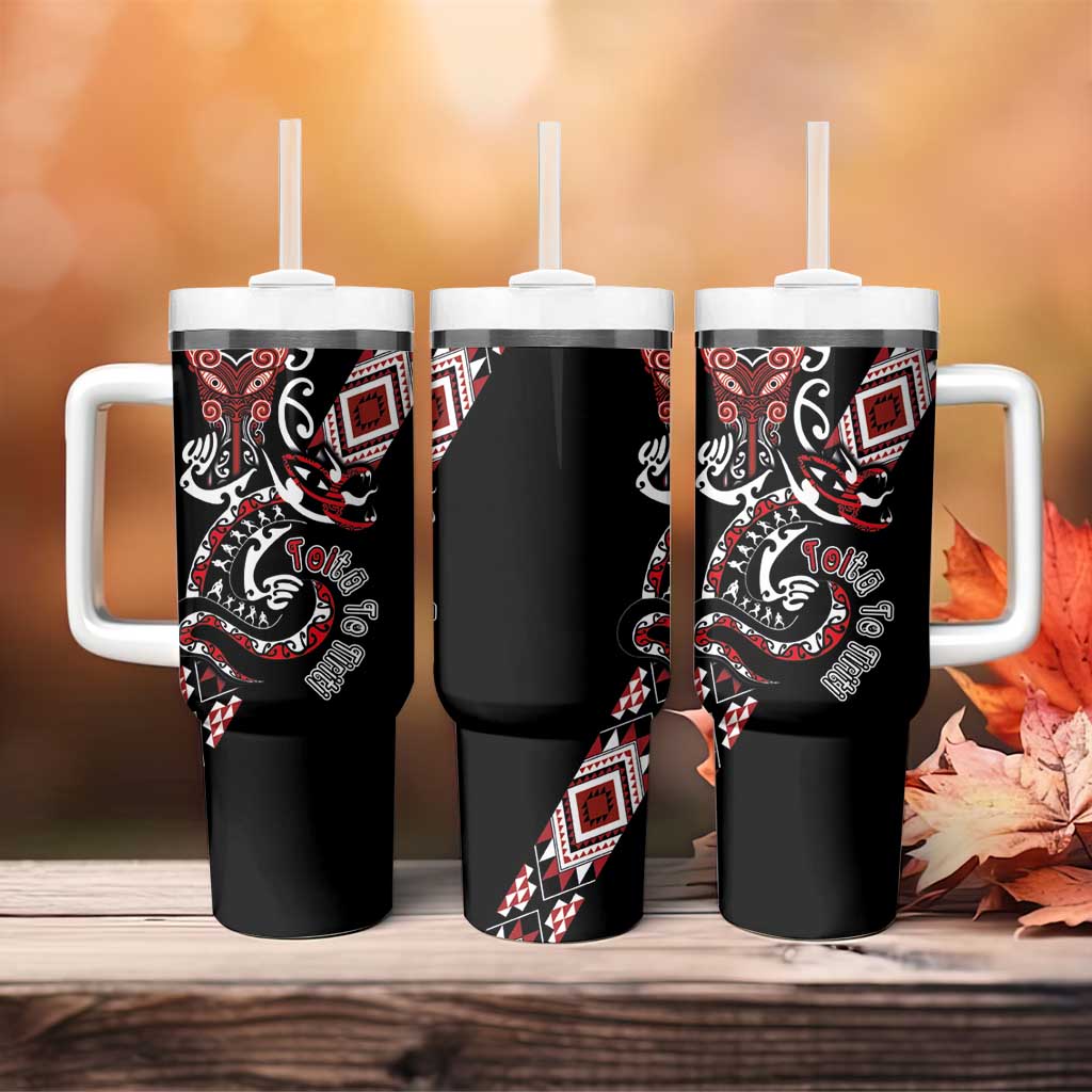 Aotearoa Toitu Te Tiriti-Honour the Treaty Tumbler With Handle Maori Taniwha Haka with Taniko and Tukutuku LT03 - Polynesian Pride