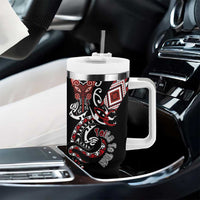 Aotearoa Toitu Te Tiriti-Honour the Treaty Tumbler With Handle Maori Taniwha Haka with Taniko and Tukutuku LT03 - Polynesian Pride