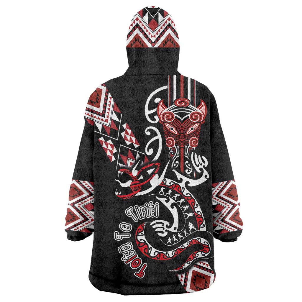 Aotearoa Toitu Te Tiriti-Honour the Treaty Wearable Blanket Hoodie Maori Taniwha Haka with Taniko and Tukutuku LT03 - Polynesian Pride