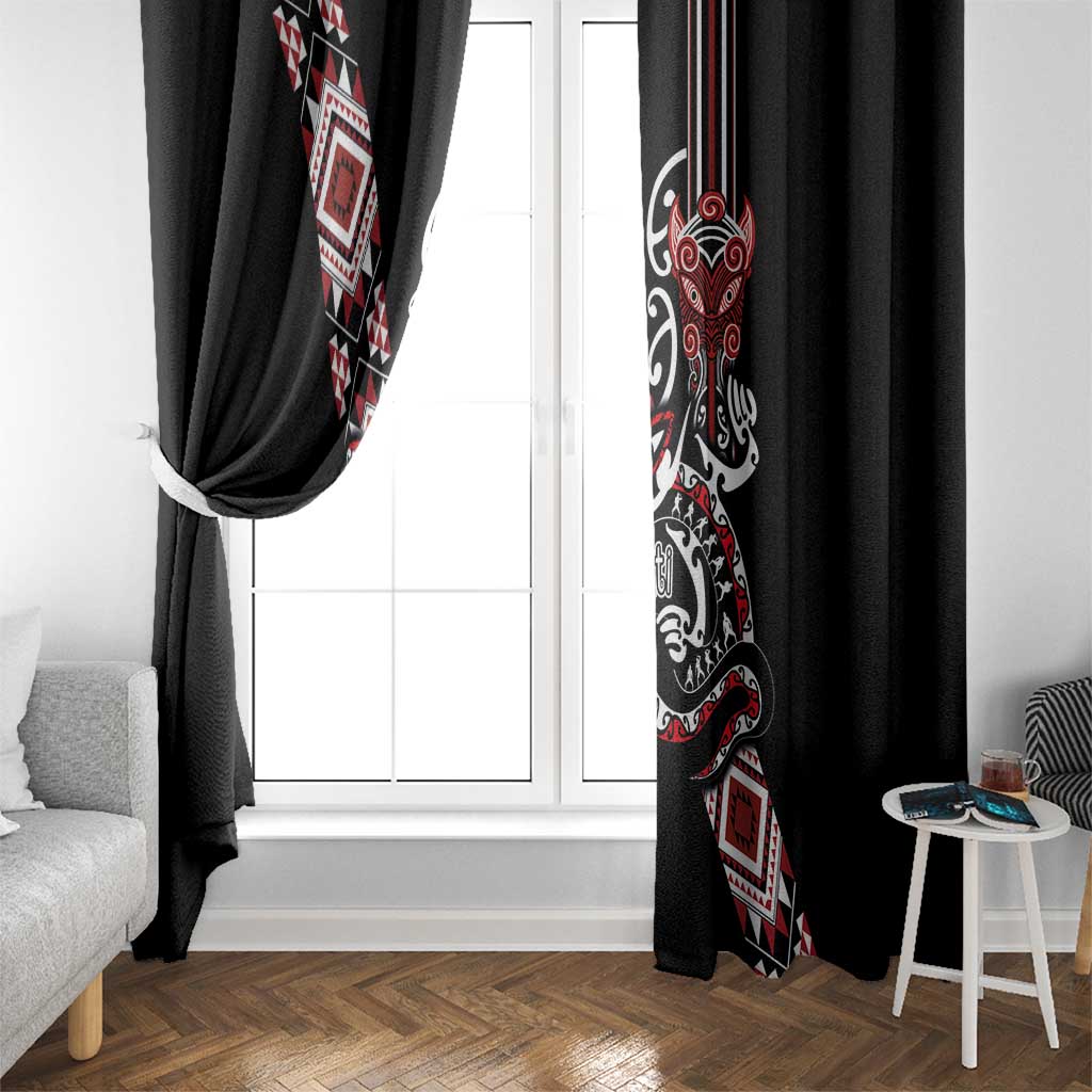 Aotearoa Toitu Te Tiriti-Honour the Treaty Window Curtain Maori Taniwha Haka with Taniko and Tukutuku LT03 - Polynesian Pride