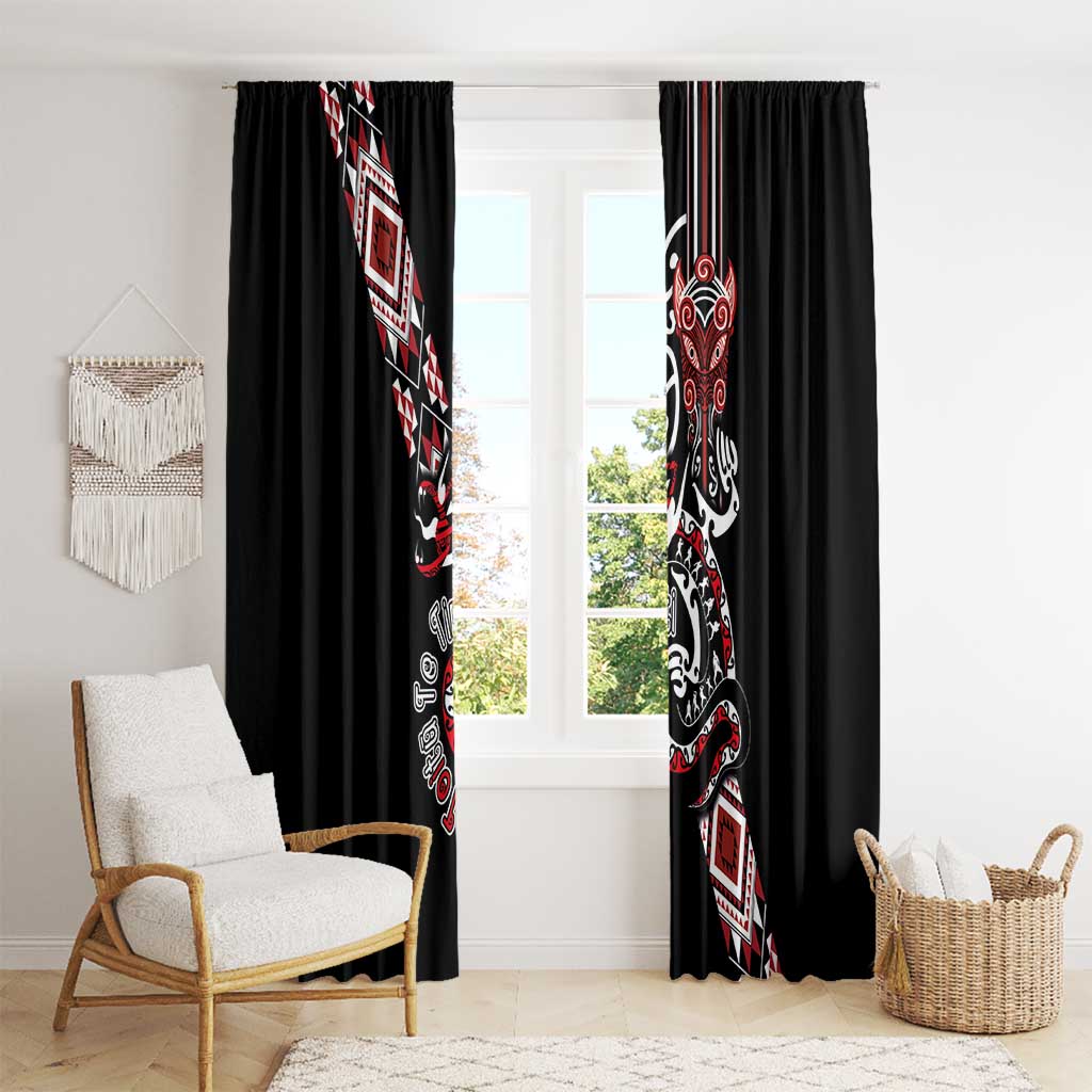 Aotearoa Toitu Te Tiriti-Honour the Treaty Window Curtain Maori Taniwha Haka with Taniko and Tukutuku LT03 - Polynesian Pride