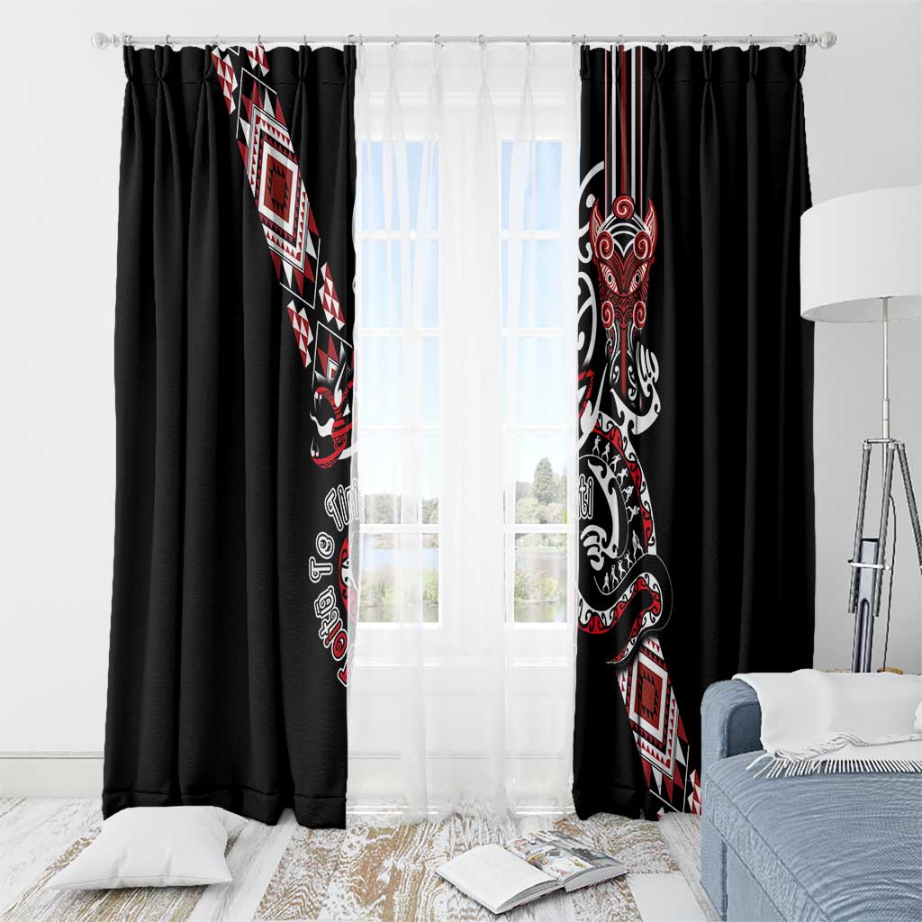 Aotearoa Toitu Te Tiriti-Honour the Treaty Window Curtain Maori Taniwha Haka with Taniko and Tukutuku LT03 - Polynesian Pride