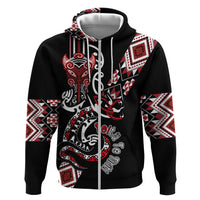 Aotearoa Toitu Te Tiriti-Honour the Treaty Zip Hoodie Maori Taniwha Haka with Taniko and Tukutuku LT03 Zip Hoodie Black - Polynesian Pride