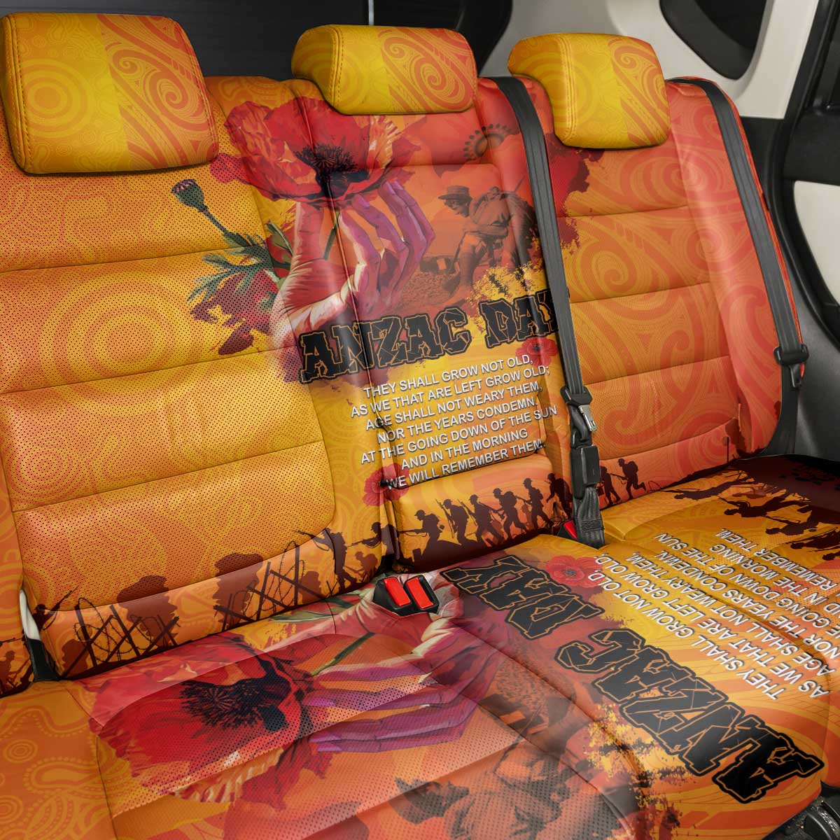 Australia and New Zealand ANZAC Day Back Car Seat Cover Soldiers Memories - Red Poppies with Aboriginal and Maori Art LT03 - Polynesian Pride