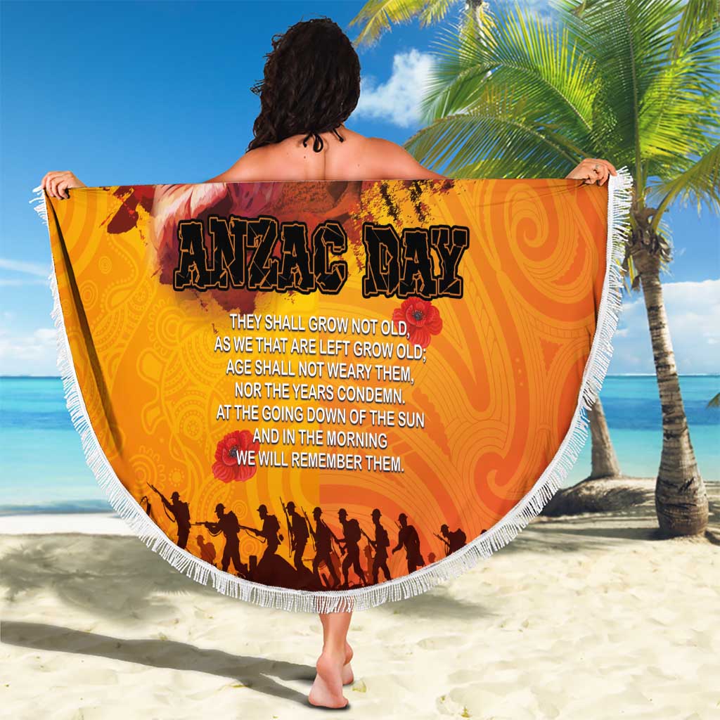 Australia and New Zealand ANZAC Day Beach Blanket Soldiers Memories - Red Poppies with Aboriginal and Maori Art LT03 - Polynesian Pride