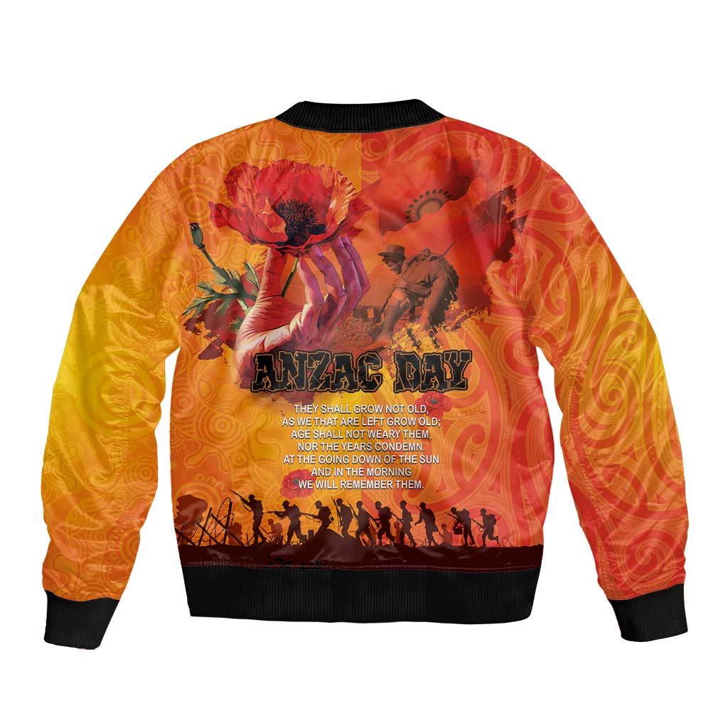 Australia and New Zealand ANZAC Day Bomber Jacket Soldiers Memories - Red Poppies with Aboriginal and Maori Art LT03 - Polynesian Pride