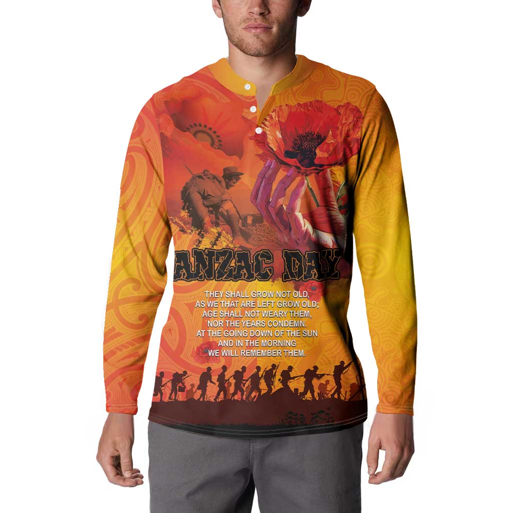 Australia and New Zealand ANZAC Day Button Sweatshirt Soldiers Memories - Red Poppies with Aboriginal and Maori Art LT03 - Polynesian Pride