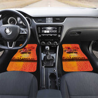 Australia and New Zealand ANZAC Day Car Mats Soldiers Memories - Red Poppies with Aboriginal and Maori Art LT03 Set 2pcs - Front Orange-Yellow - Polynesian Pride