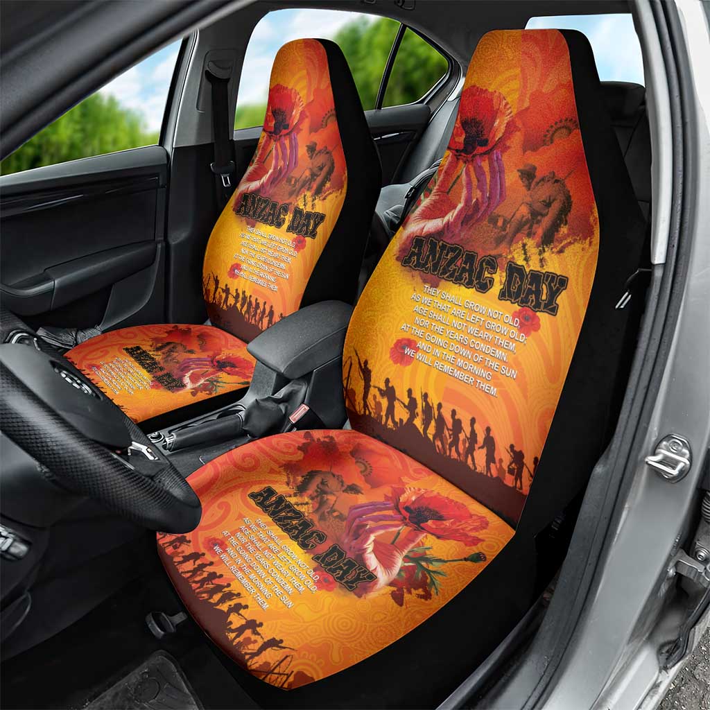 Australia and New Zealand ANZAC Day Car Seat Cover Soldiers Memories - Red Poppies with Aboriginal and Maori Art LT03 - Polynesian Pride