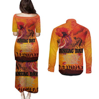 Australia and New Zealand ANZAC Day Couples Matching Puletasi and Long Sleeve Button Shirt Soldiers Memories - Red Poppies with Aboriginal and Maori Art LT03 - Polynesian Pride