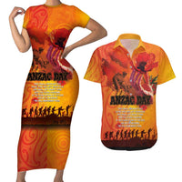 Australia and New Zealand ANZAC Day Couples Matching Short Sleeve Bodycon Dress and Hawaiian Shirt Soldiers Memories - Red Poppies with Aboriginal and Maori Art LT03 Orange-Yellow - Polynesian Pride