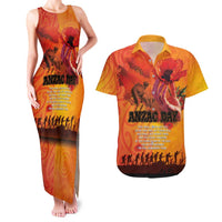 Australia and New Zealand ANZAC Day Couples Matching Tank Maxi Dress and Hawaiian Shirt Soldiers Memories - Red Poppies with Aboriginal and Maori Art LT03 Orange-Yellow - Polynesian Pride