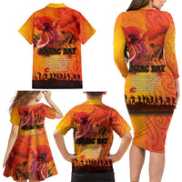 Australia and New Zealand ANZAC Day Family Matching Long Sleeve Bodycon Dress and Hawaiian Shirt Soldiers Memories - Red Poppies with Aboriginal and Maori Art LT03 - Polynesian Pride