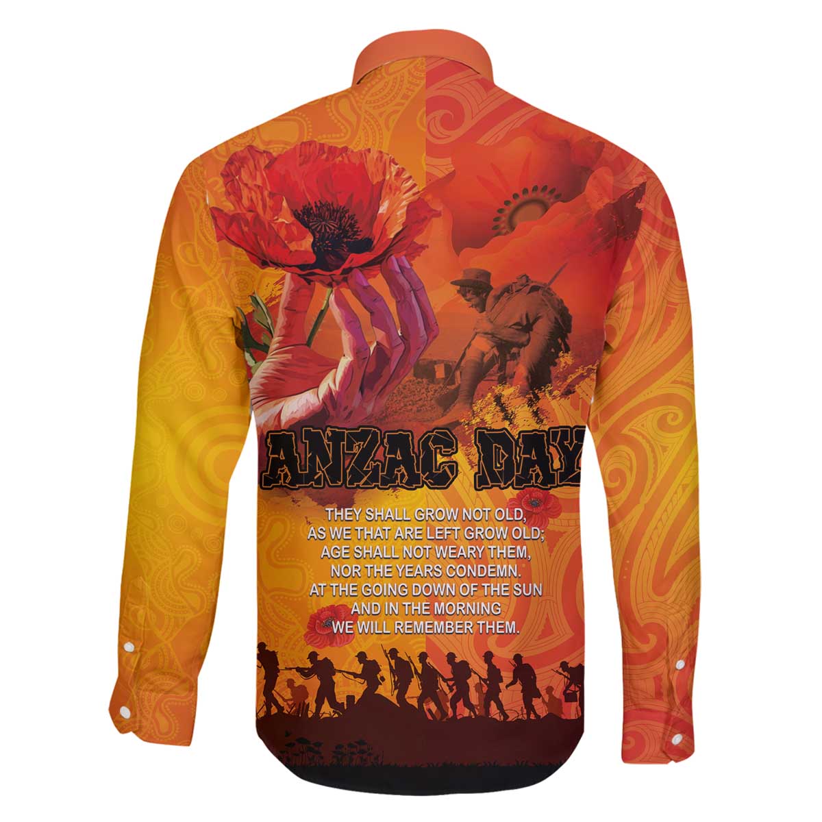 Australia and New Zealand ANZAC Day Family Matching Off The Shoulder Long Sleeve Dress and Hawaiian Shirt Soldiers Memories - Red Poppies with Aboriginal and Maori Art LT03 - Polynesian Pride