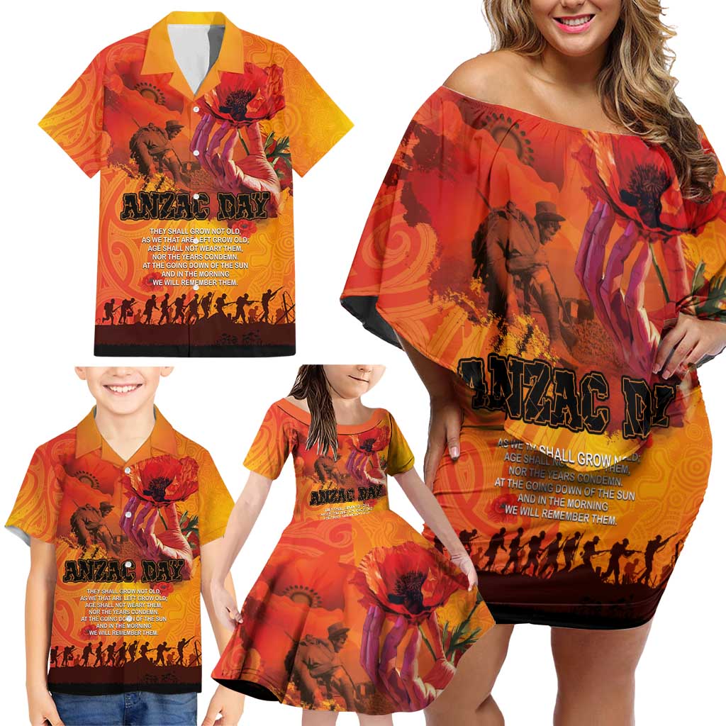 Australia and New Zealand ANZAC Day Family Matching Off Shoulder Short Dress and Hawaiian Shirt Soldiers Memories - Red Poppies with Aboriginal and Maori Art LT03 - Polynesian Pride