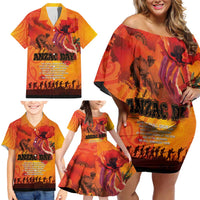 Australia and New Zealand ANZAC Day Family Matching Off Shoulder Short Dress and Hawaiian Shirt Soldiers Memories - Red Poppies with Aboriginal and Maori Art LT03 - Polynesian Pride