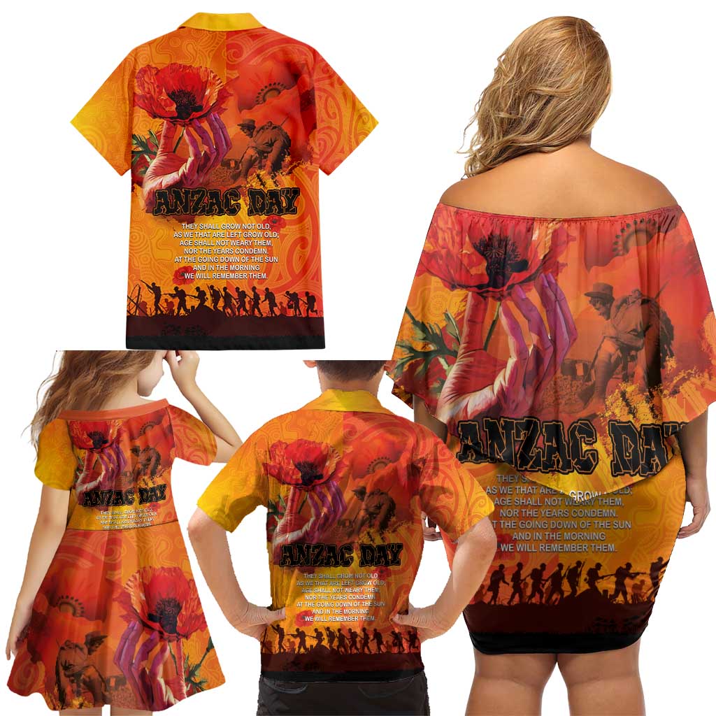 Australia and New Zealand ANZAC Day Family Matching Off Shoulder Short Dress and Hawaiian Shirt Soldiers Memories - Red Poppies with Aboriginal and Maori Art LT03 - Polynesian Pride