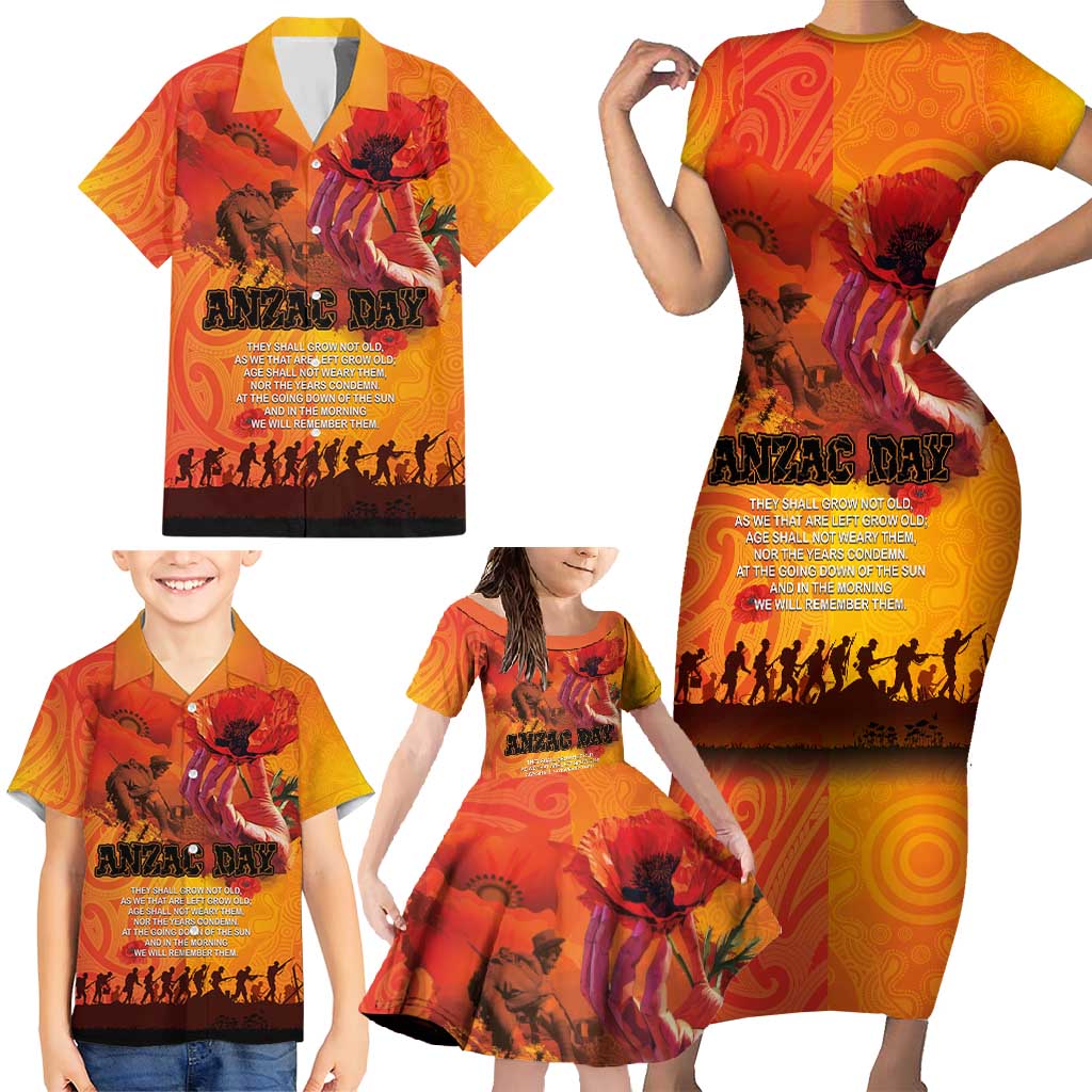 Australia and New Zealand ANZAC Day Family Matching Short Sleeve Bodycon Dress and Hawaiian Shirt Soldiers Memories - Red Poppies with Aboriginal and Maori Art LT03 - Polynesian Pride