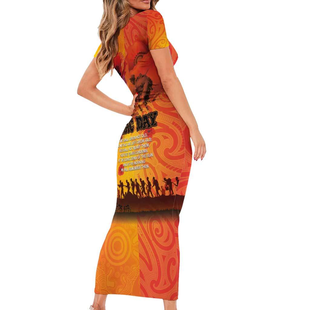 Australia and New Zealand ANZAC Day Family Matching Short Sleeve Bodycon Dress and Hawaiian Shirt Soldiers Memories - Red Poppies with Aboriginal and Maori Art LT03 - Polynesian Pride