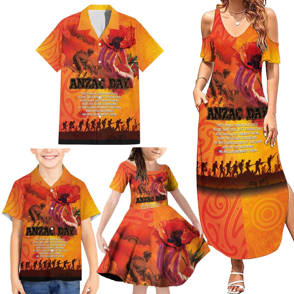 Australia and New Zealand ANZAC Day Family Matching Summer Maxi Dress and Hawaiian Shirt Soldiers Memories - Red Poppies with Aboriginal and Maori Art LT03 - Polynesian Pride