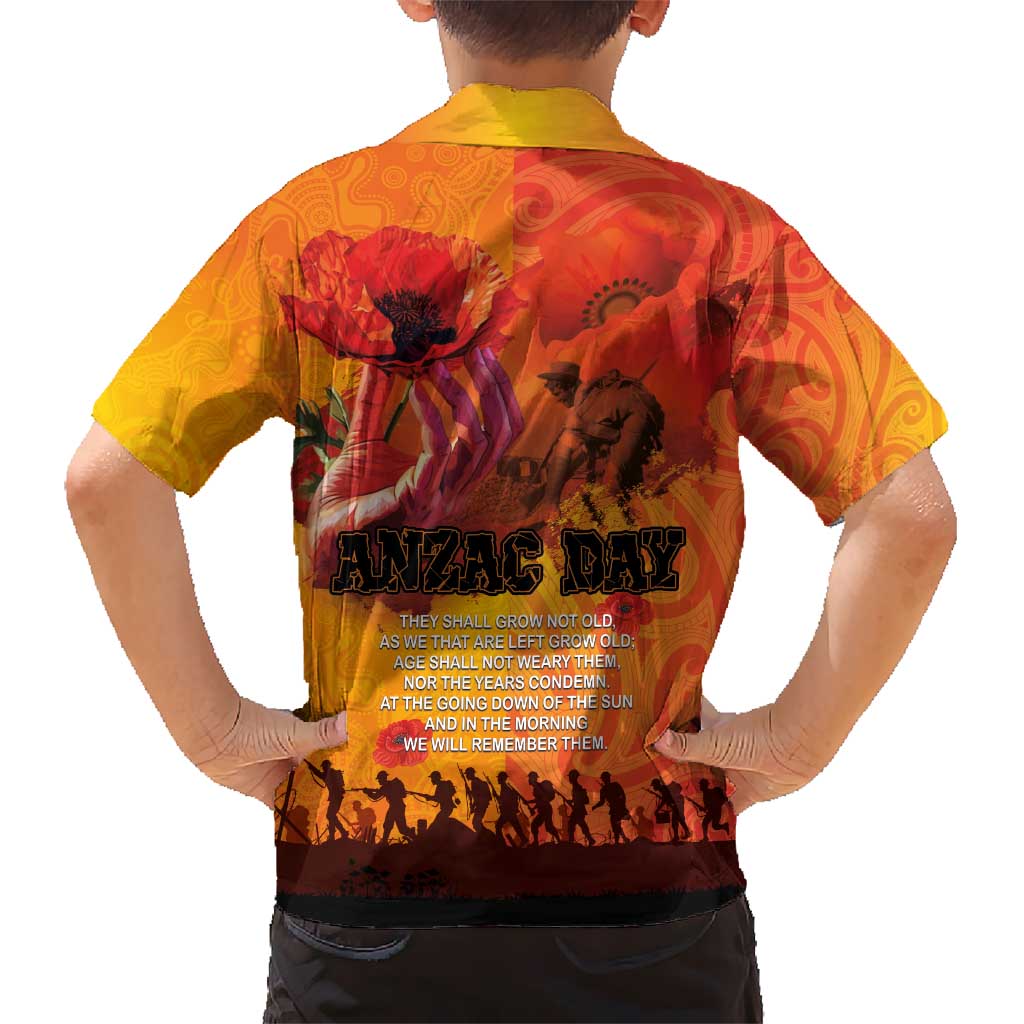 Australia and New Zealand ANZAC Day Hawaiian Shirt Soldiers Memories - Red Poppies with Aboriginal and Maori Art LT03 - Polynesian Pride
