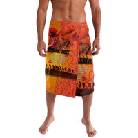 Australia and New Zealand ANZAC Day Lavalava Soldiers Memories - Red Poppies with Aboriginal and Maori Art LT03 Orange-Yellow - Polynesian Pride
