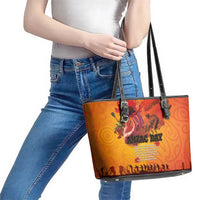 Australia and New Zealand ANZAC Day Leather Tote Bag Soldiers Memories - Red Poppies with Aboriginal and Maori Art LT03 - Polynesian Pride