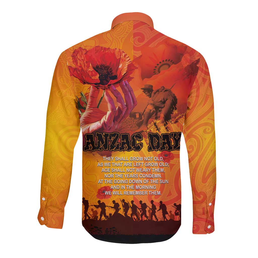 Australia and New Zealand ANZAC Day Long Sleeve Button Shirt Soldiers Memories - Red Poppies with Aboriginal and Maori Art LT03 - Polynesian Pride