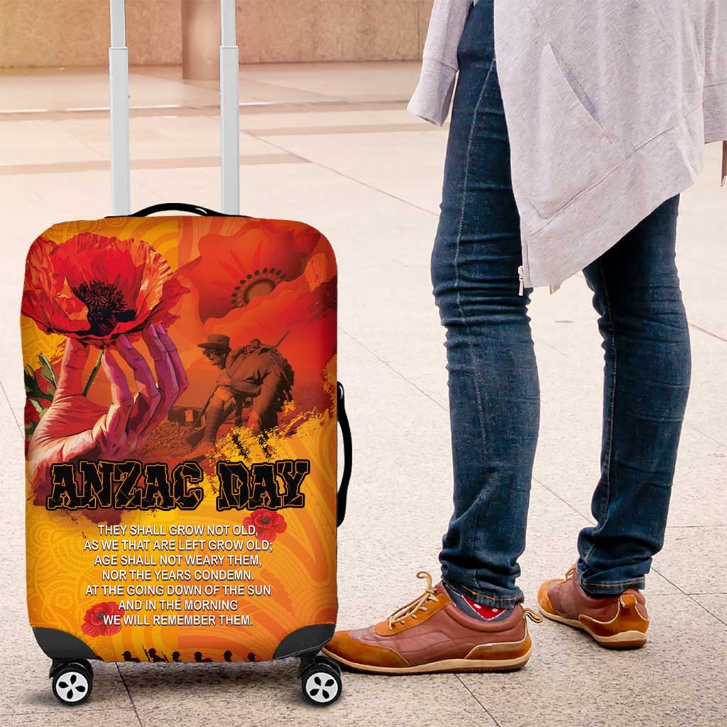 Australia and New Zealand ANZAC Day Luggage Cover Soldiers Memories - Red Poppies with Aboriginal and Maori Art LT03 Orange-Yellow - Polynesian Pride