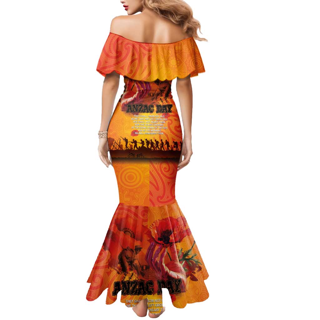 Australia and New Zealand ANZAC Day Mermaid Dress Soldiers Memories - Red Poppies with Aboriginal and Maori Art LT03 - Polynesian Pride