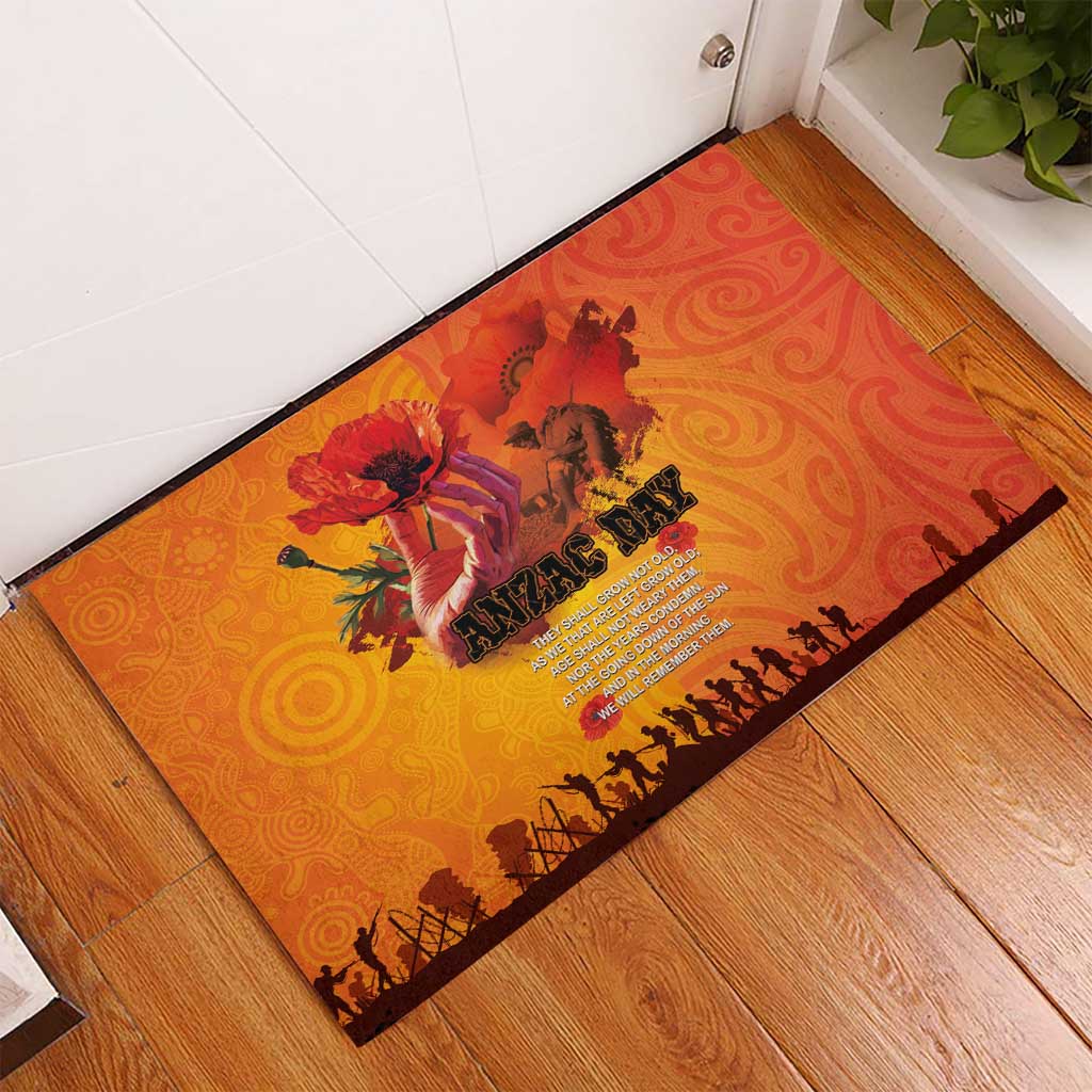 Australia and New Zealand ANZAC Day Rubber Doormat Soldiers Memories - Red Poppies with Aboriginal and Maori Art LT03 - Polynesian Pride