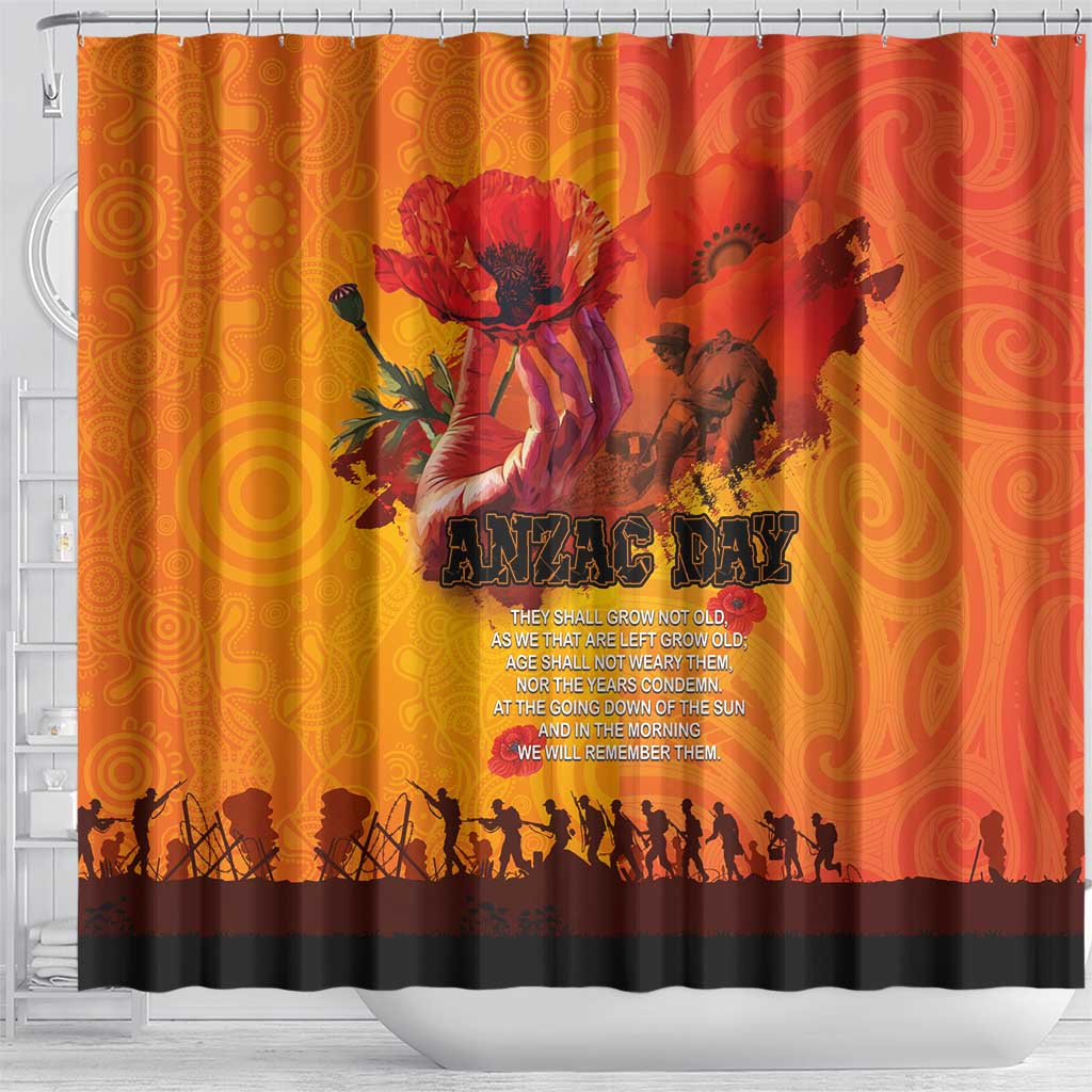 Australia and New Zealand ANZAC Day Shower Curtain Soldiers Memories - Red Poppies with Aboriginal and Maori Art LT03 - Polynesian Pride