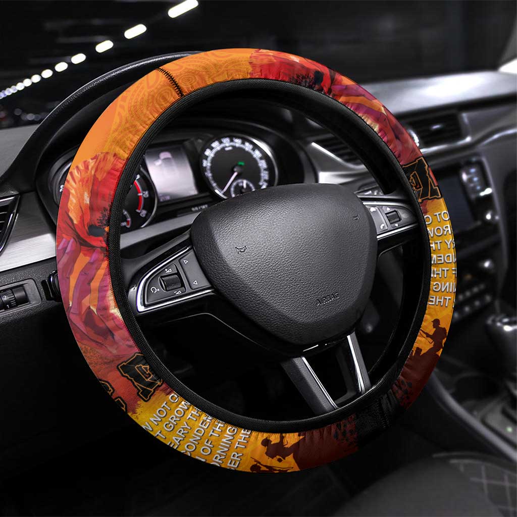 Australia and New Zealand ANZAC Day Steering Wheel Cover Soldiers Memories - Red Poppies with Aboriginal and Maori Art LT03 Universal Fit Orange-Yellow - Polynesian Pride