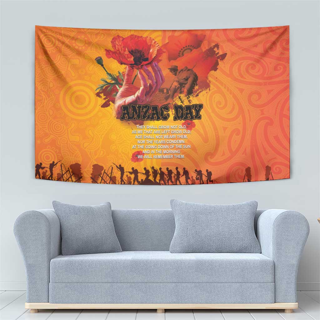 Australia and New Zealand ANZAC Day Tapestry Soldiers Memories - Red Poppies with Aboriginal and Maori Art LT03 - Polynesian Pride