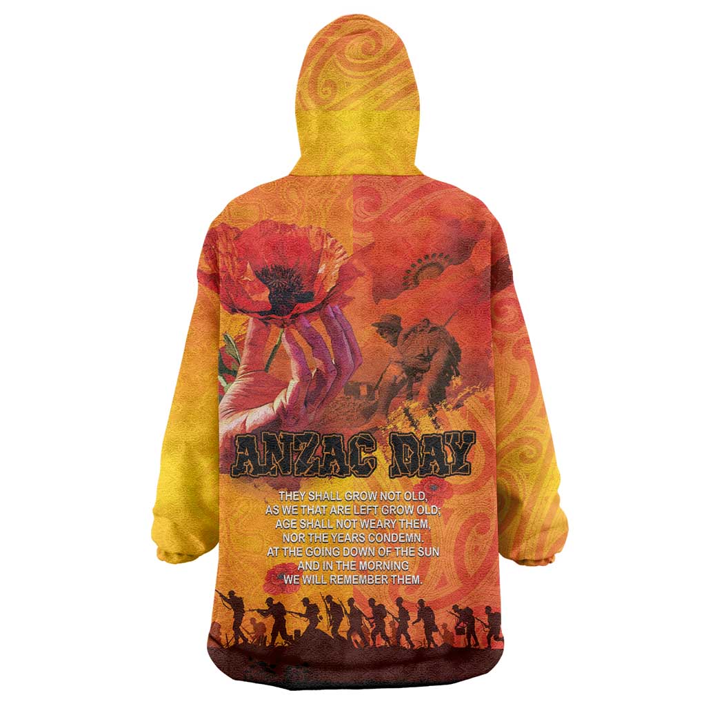 Australia and New Zealand ANZAC Day Wearable Blanket Hoodie Soldiers Memories - Red Poppies with Aboriginal and Maori Art LT03 - Polynesian Pride