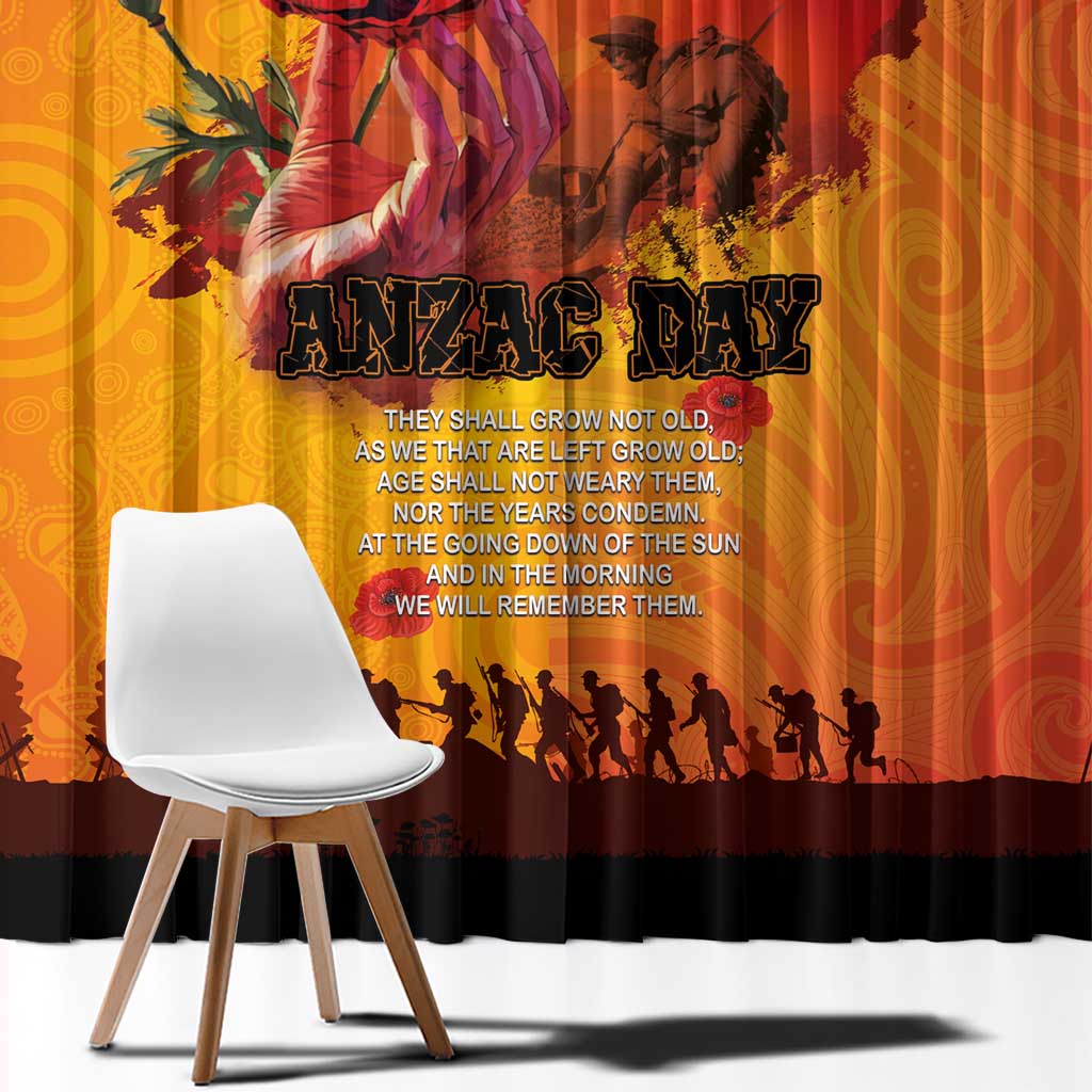 Australia and New Zealand ANZAC Day Window Curtain Soldiers Memories - Red Poppies with Aboriginal and Maori Art LT03 - Polynesian Pride