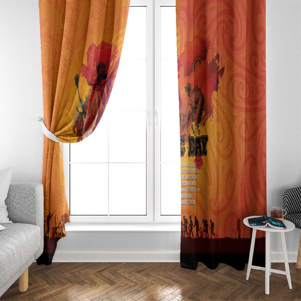Australia and New Zealand ANZAC Day Window Curtain Soldiers Memories - Red Poppies with Aboriginal and Maori Art LT03 - Polynesian Pride