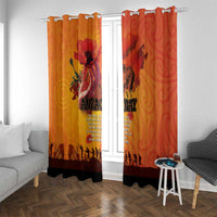 Australia and New Zealand ANZAC Day Window Curtain Soldiers Memories - Red Poppies with Aboriginal and Maori Art LT03 With Grommets Orange-Yellow - Polynesian Pride
