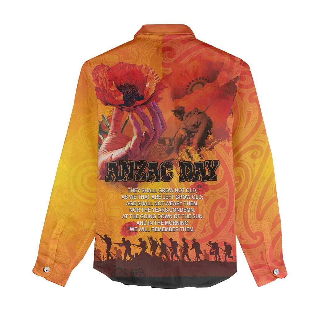 Australia and New Zealand ANZAC Day Women Casual Shirt Soldiers Memories - Red Poppies with Aboriginal and Maori Art LT03 - Polynesian Pride
