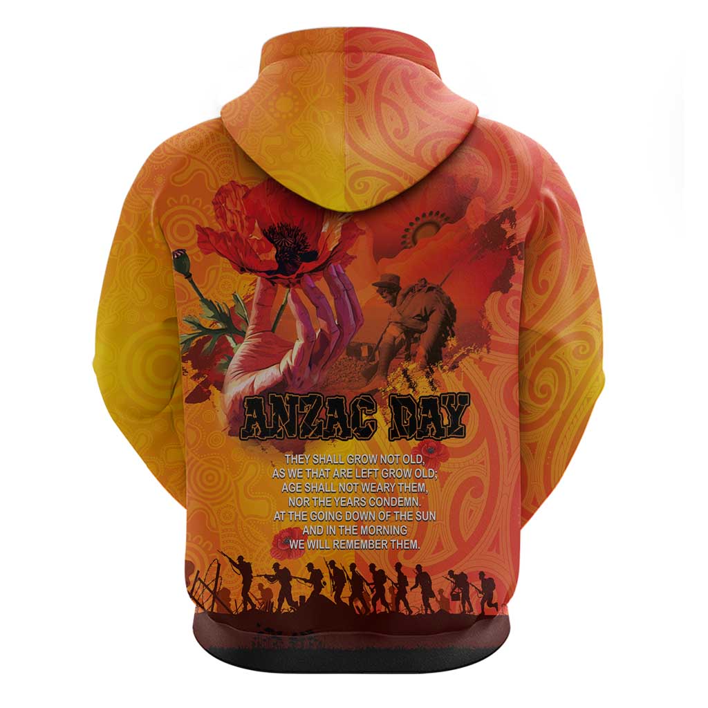 Australia and New Zealand ANZAC Day Zip Hoodie Soldiers Memories - Red Poppies with Aboriginal and Maori Art LT03 - Polynesian Pride