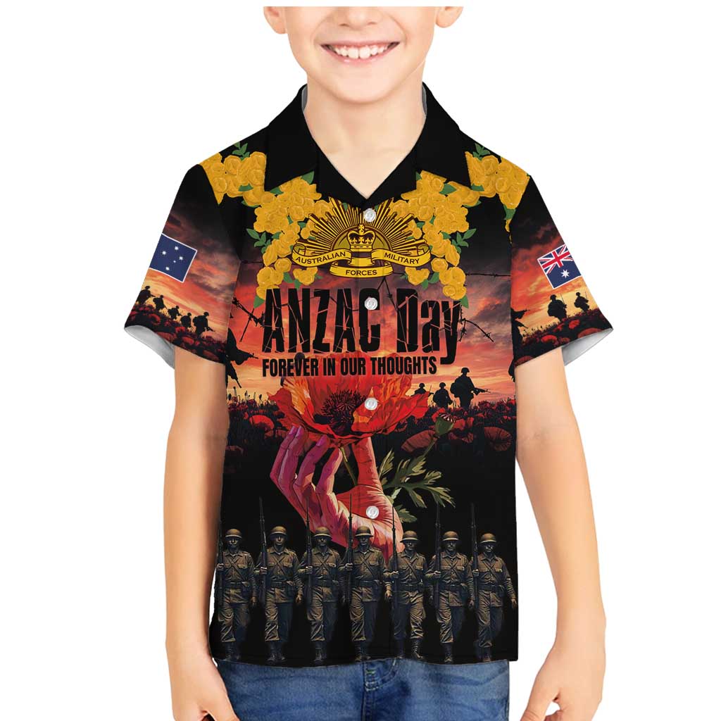 Australia ANZAC Day Family Matching Mermaid Dress and Hawaiian Shirt Forever in My Thoughts LT03 Son's Shirt Black - Polynesian Pride