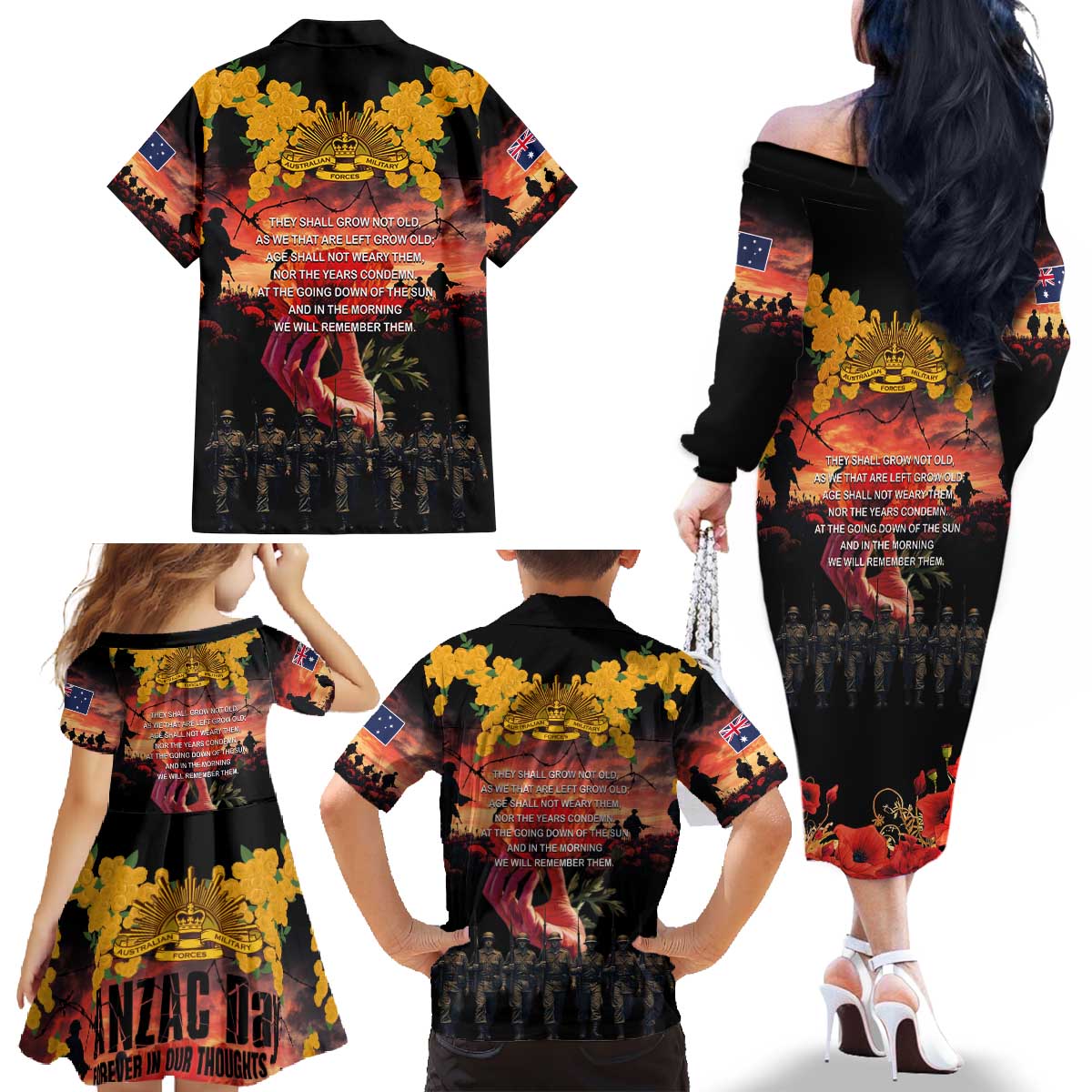 Australia ANZAC Day Family Matching Off The Shoulder Long Sleeve Dress and Hawaiian Shirt Forever in My Thoughts LT03 - Polynesian Pride